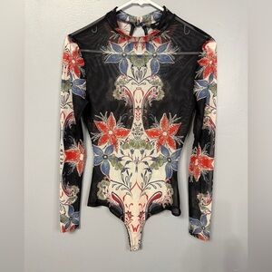 #10)  Jealous Tomato Black and Red Floral mesh Bodysuit